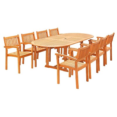 9pc Oval Wood Patio Dining Set - Natural - Vifah