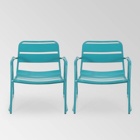 Cowan Set Of 2 Iron Dining Chairs - Matte Teal - Christopher Knight ...