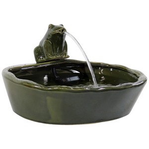 Sunnydaze Outdoor Solar Powered Ceramic Spitting Frog Water Fountain with Submersible Pump - 7" - Green - 1 of 4