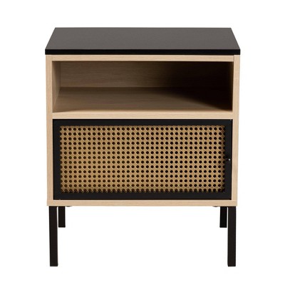 Felton Two-Tone Black Gold Metal and Light Brown Wood End Table with Storage