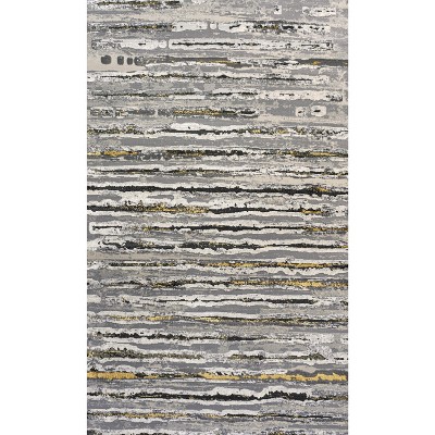 Gray and Black Striped Synthetic 3x5 Area Rug