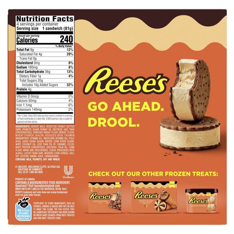 Klondike Reese&#39;s Peanut Butter Frozen Dairy Dessert Ice Cream Sandwich - 16oz/4ct, 4 of 9