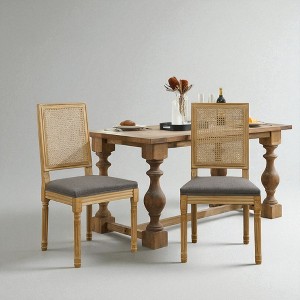 Dining Chairs Set of 2 with Rattan Back and Carved Rubberwood Frame, Linen Upholstery for Kitchen, Living Room, or Restaurant Use - 1 of 4