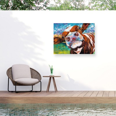 Trademark Fine Art -"Curious Cow I" Outdoor Canvas