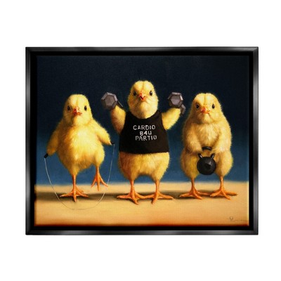 Stupell Industries Funny Exercise Workout Chicks Animals Framed Canvas