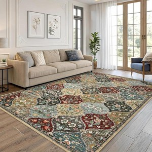 coucheta Washable Vintage Area Rugs, Non-Slip Stain-Resistant Ultra-Soft Low Pile Carpet, Easy to Clean Indoor Rugs, for Office, Bedroom, Living Room - 1 of 4