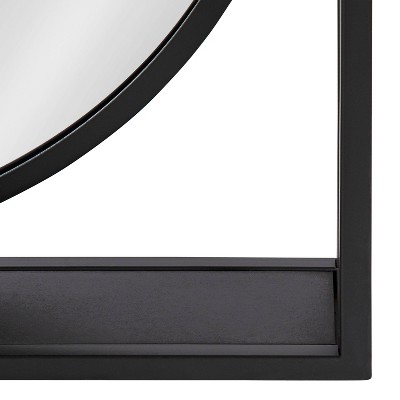 26.7" Black Iron Square Wall Mirror with Shelf
