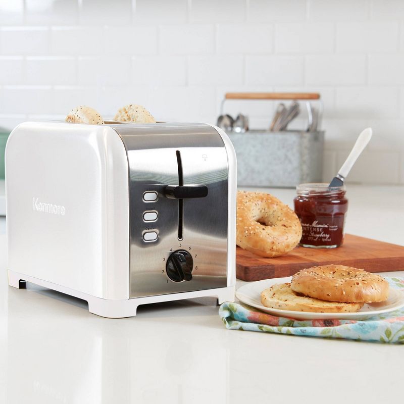 Kenmore 2-Slice White Stainless Steel Toaster, Wide Slot, Bagel/Defrost, 3 of 6