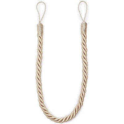 Juvale 2 Pairs Tan Rope Curtain Tiebacks with Hooks, Holdbacks for Window Drapes (26 in)