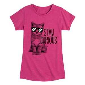 Girls' - Instant Message - Stay Curious Cat Fitted Short Sleeve Graphic T-Shirt - 1 of 4
