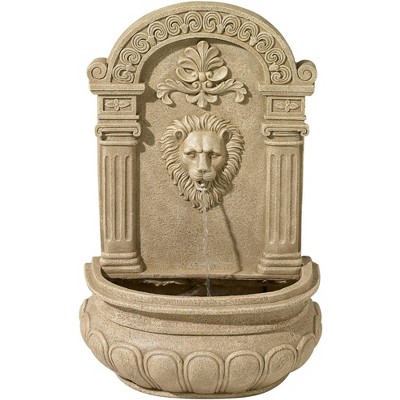Sandstone Lion Face Outdoor Wall Water Fountain with Ionic Columns
