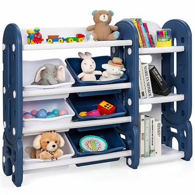 Costway Kids Toy Storage Cubby Bin Floor Cabinet Shelf Organizer w/2  Baskets Gray