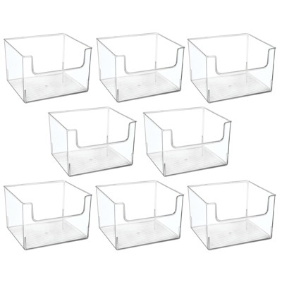 mDesign Plastic Household Storage Organizer Bins with Open Front, 4 Pack, Clear