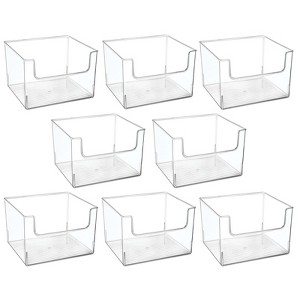 mDesign Plastic Household Storage Organizer Bins with Open Front, 4 Pack, Clear - 1 of 4