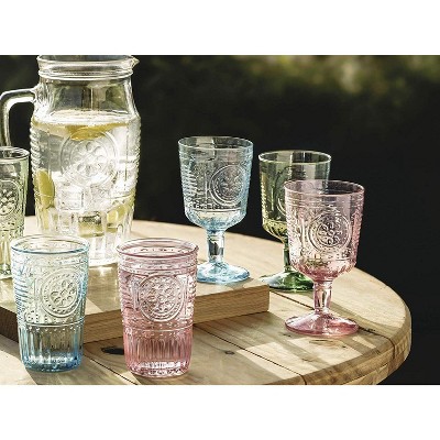 Cotton Candy Pink Floral Etched Glass Tumbler Set, 11.5 oz