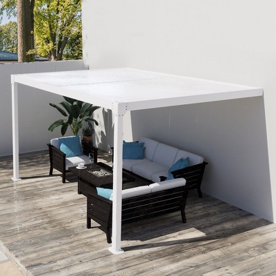 Aoodor 13 x 10 ft. Outdoor Aluminum Wall Mounted Louvered Pergola Waterproof Gazebo Sun Shade Shelter with 2 Adjustable Rainproof Panels