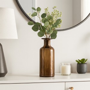 Decorative Frosted Glass Bottle Vase with Removeable Lid for Living Room Decor - Stylish Flower Vase for Flowers, Bedroom, and Home Decor - Brown - 1 of 4