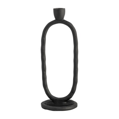 Sagebrook Home 11" Oval Ring Taper Candle Holder - Contemporary Black Abstract Metal Candle Display for Home or Office Decor - Wedding Event Candle