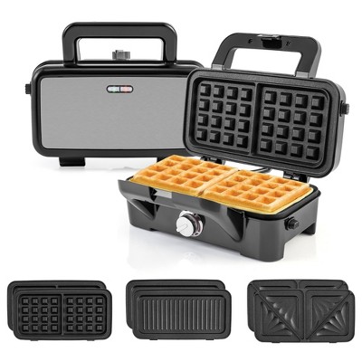 Tangkula 3 in 1 Waffle Maker 1082W Electric Panini Press Grill w/ Non-stick Plates