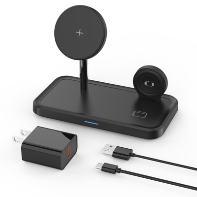 HANPURE Wireless Charging Station 3 in 1 Magnetic Foldable Charger Stand for iPhone 12-16 Pro/Max/Plus AirPods Pro 2/3/4 Black