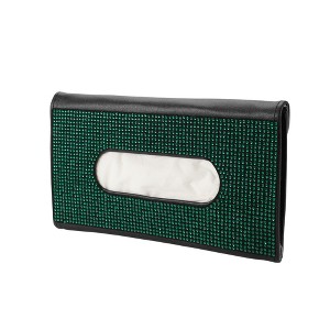 Unique Bargains Universal Car Tissue Holder Sun Visor Holder Cover Car Backseat Extra Large Tissue Organization Faux Leather Black Green - 1 of 4