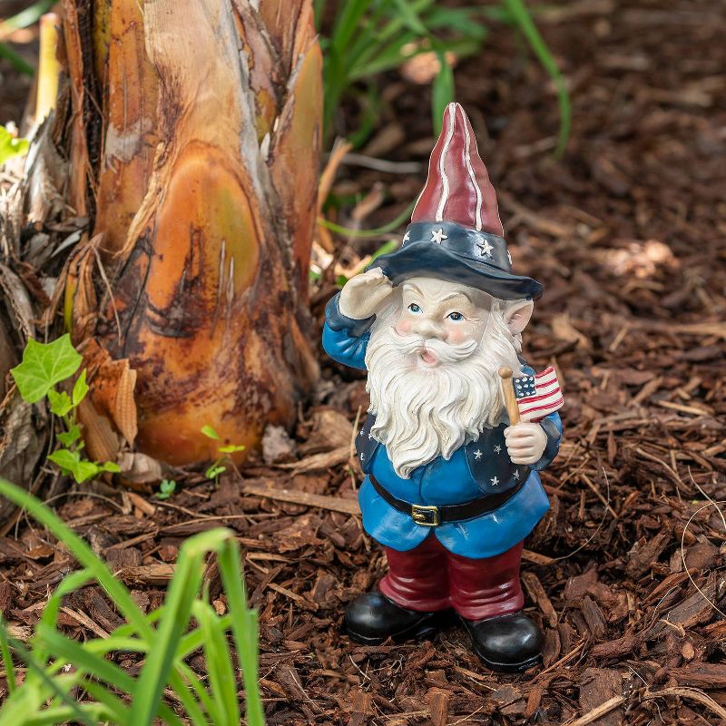 12&#34; Polyresin/Stone Americana Saluting Gnome with Flag Red/White/Blue - Alpine Corporation, 3 of 8