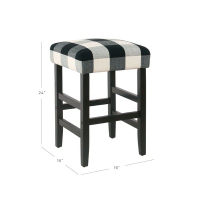 Black and White Plaid Wood Backless Counter Stool
