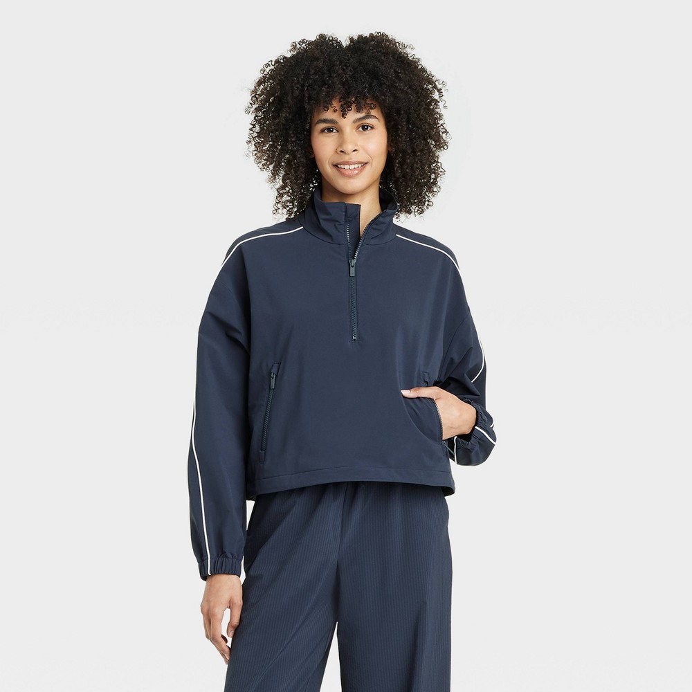 Women's Piped Half-Zip Windbreaker Jacket - All In Motion™ Navy Blue XXL