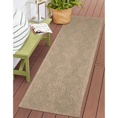 Green Geometric Flat Woven Synthetic Indoor/Outdoor Rug 24" x 5"