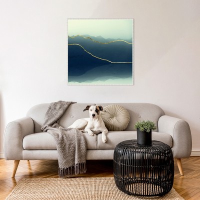 Gold Lined Blue Abstract Mountain Framed Canvas Art