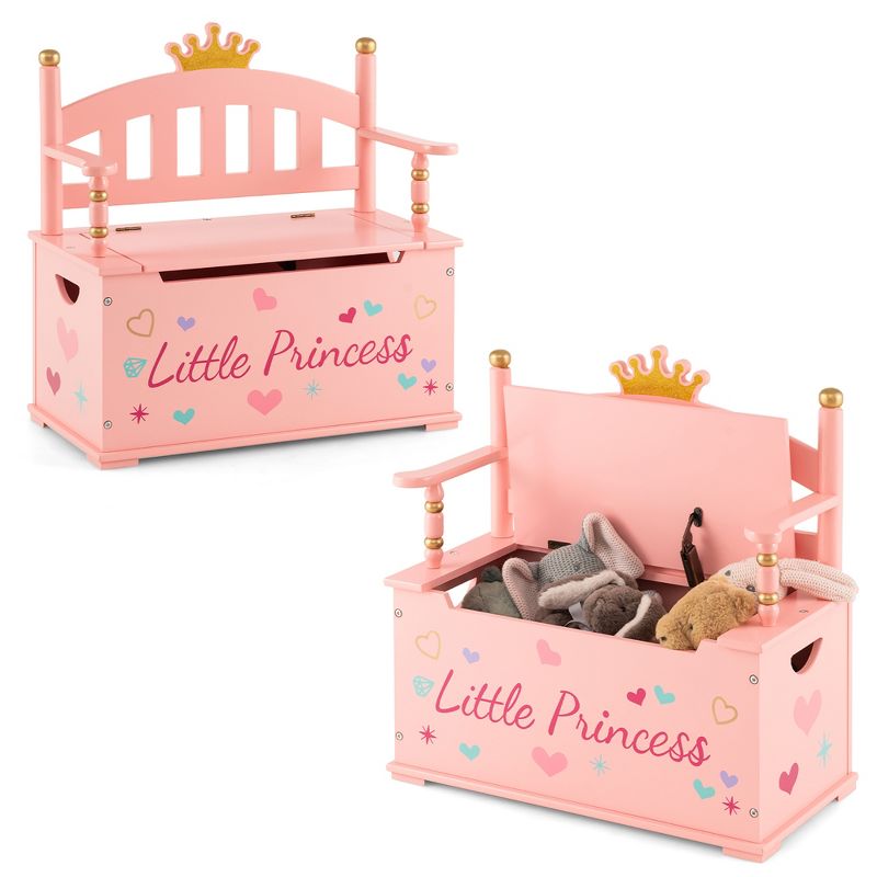 Costway Kids Princess Wooden Bench Seat Toy Box Storage Organizer Children Playroom Pink, 1 of 11