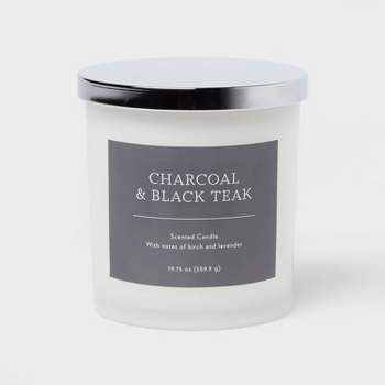 2-Wick 19.75oz Charcoal and Black Teak Lidded Milky Glass Jar Candle - Threshold™