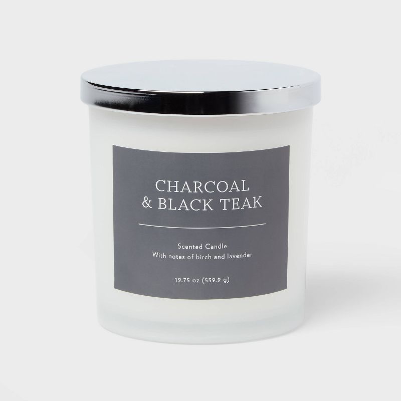 2-Wick 19.75oz Charcoal and Black Teak Lidded Milky Glass Jar Candle - Threshold&#8482;, 1 of 5