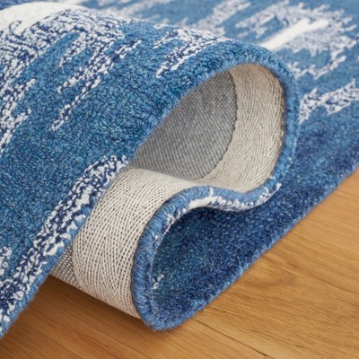 Blue and Ivory Hand-Tufted Wool Square Area Rug