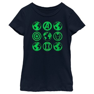 Girl's Marvel Earth Day Heroes Icons T-Shirt - 1 of 4