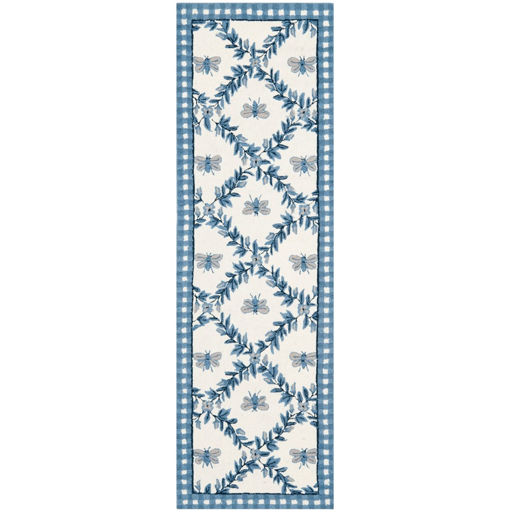 2'6inx8' Runner Hooked Tiana Rug Cream/Blue - Safavieh