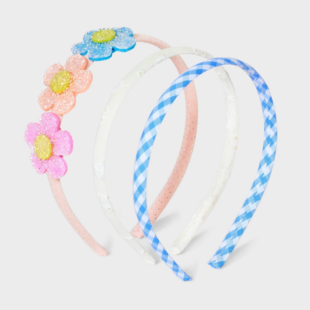 Photos - Hair Styling Product Girls' 3pk Headbands with Flowers and Gingham - Cat & Jack™