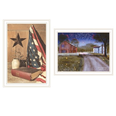 HomeRoots Set Of Two Star Spangled Night God And Country White Framed Wall Art