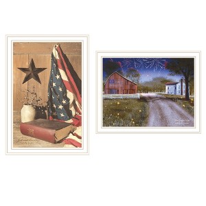 HomeRoots Set Of Two Star Spangled Night God And Country White Framed Wall Art - 1 of 4