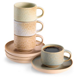 Espresso Mug and Saucer Set 2.7 oz, Set of 4, Neutral Multicolor - 1 of 4