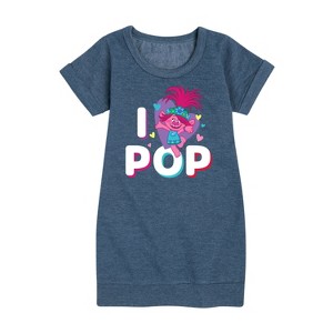 - Trolls - I Love Pop Poppy Graphic Short Sleeve Fleece Dress - 1 of 4