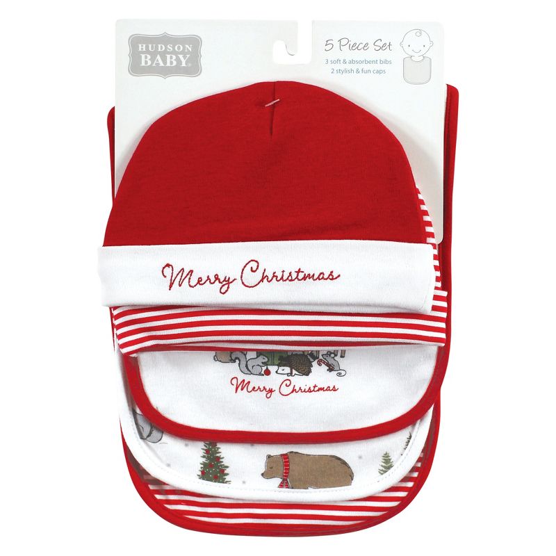 Hudson Baby Unisex Baby Cotton Bib and Headband or Caps Set, Christmas Forest, One Size, 2 of 6