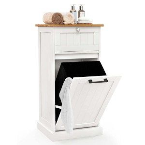 Costway Laundry Cabinet Freestanding Tilt Out Laundry Hamper with Basket Drawer Organizer - 1 of 4