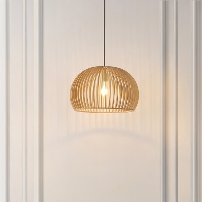 Mesa Natural Wood LED Pendant Light with Spherical Shade