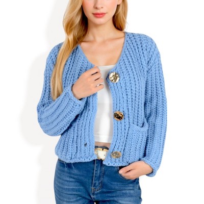 Anna-Kaci Women's Chunky Knit Cardigan with Statement Button Front and Deep Pockets