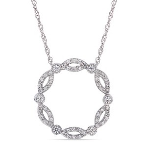 EVERLY JEWELRY | 10K White Gold 5/8 CT TGW Created White Sapphire Twist Circle Pendant with Chain - 17 inch - 1 of 4