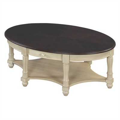 OUTSUPPLY Oval Coffee Table, Cocktail Table with Drawer & Shelf, Antique Distressed Finish for Living Room