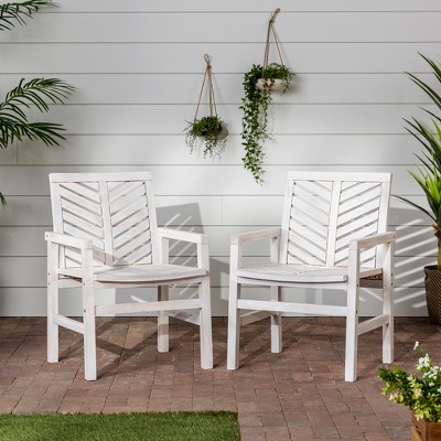 Modern Chevron Patio Chairs, Set of 2 - White Wash