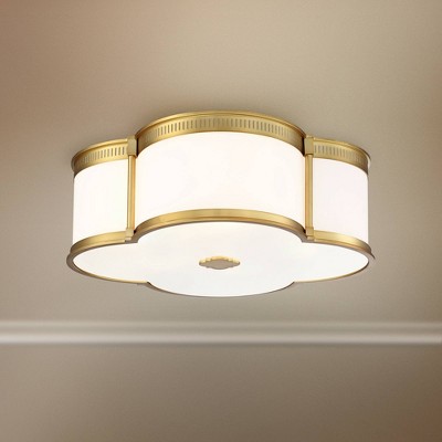Liberty Gold Etched White Glass 22" LED Drum Ceiling Light