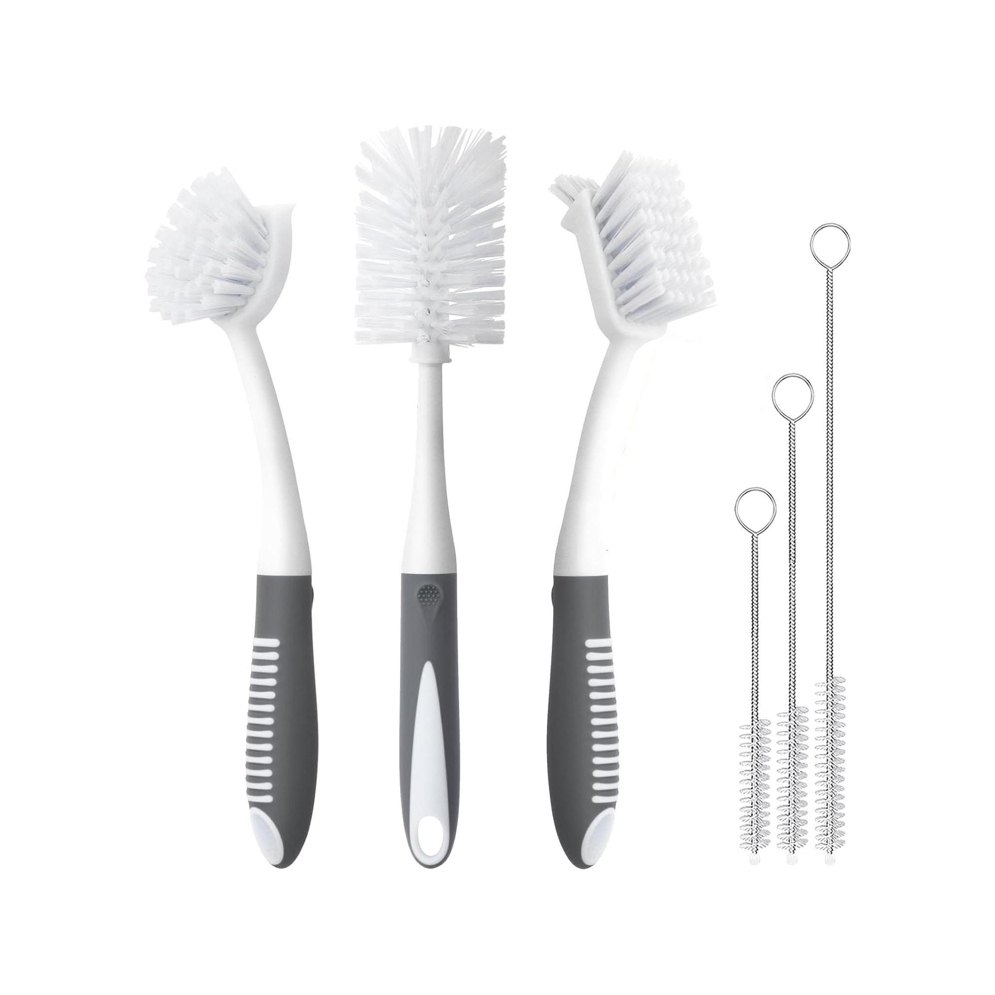Dish Brush Set – Kitchen Brushes with Vegetable, Bottle, Dish & Straw Brushes for Pots, Pans, Skillet, Wok & Cast Iron-6 Pack